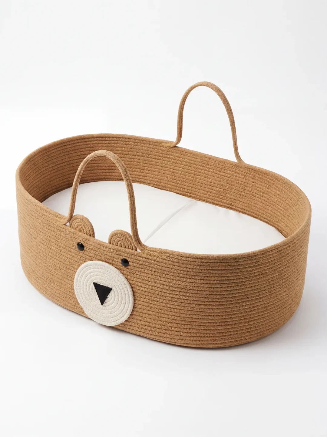 Panier à langer ourson en corde de coton écru avec museau gris et oreilles tressées