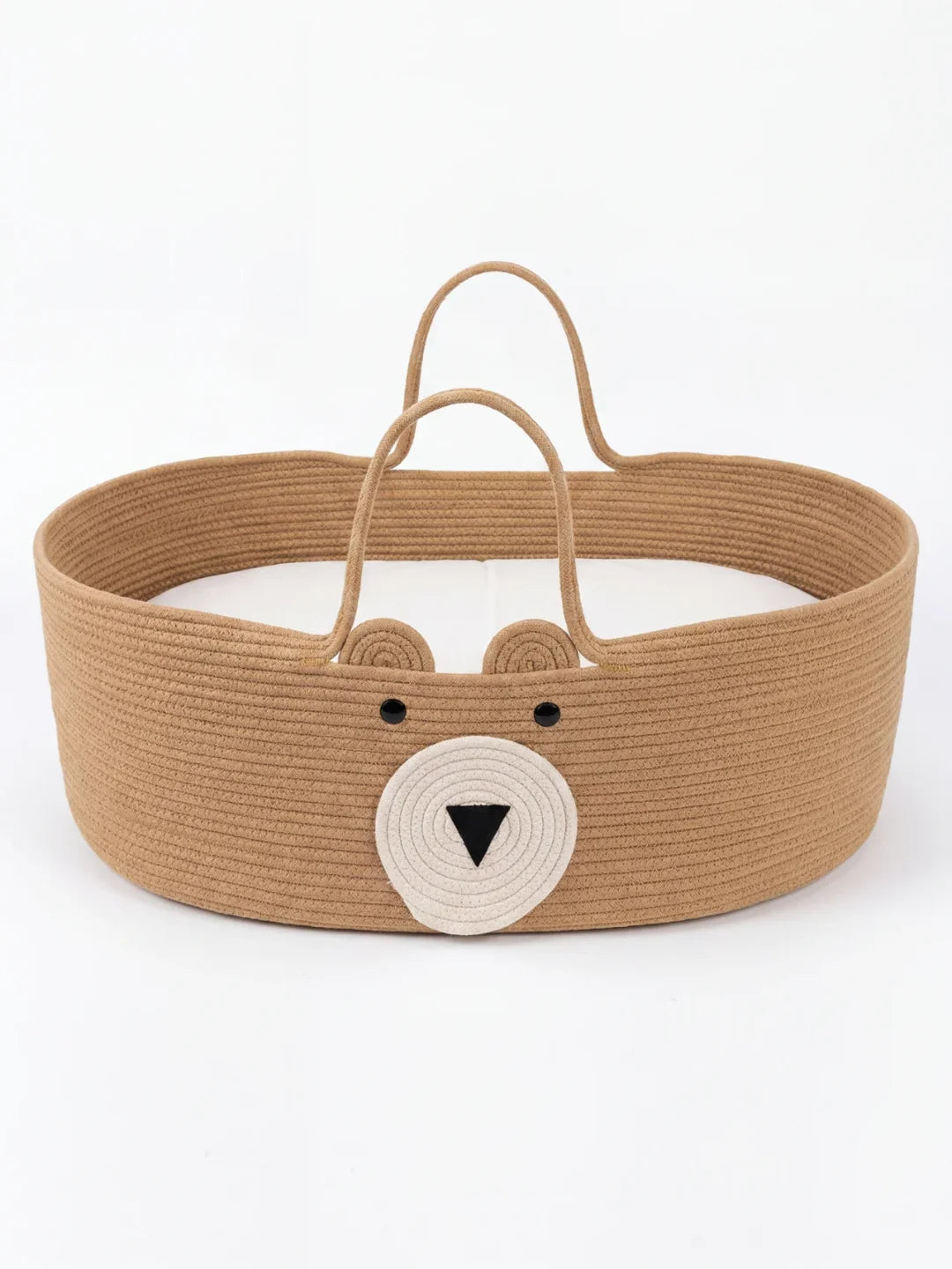 Panier à langer ourson kaki en corde de coton tressée avec doubles anses