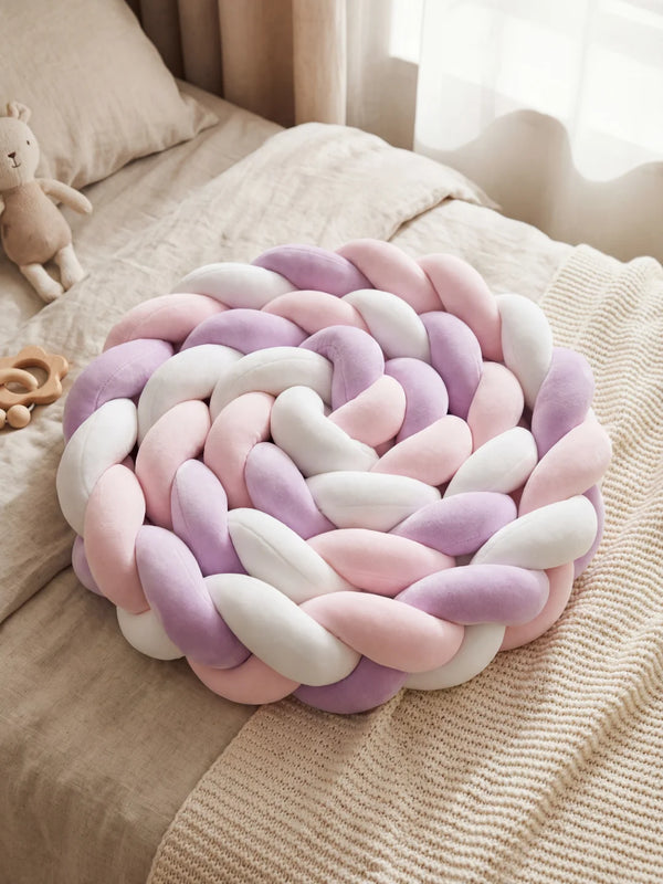 Tresse 3 brins tricolore, Douceur Lavande, en velours, pour la chambre de bébé