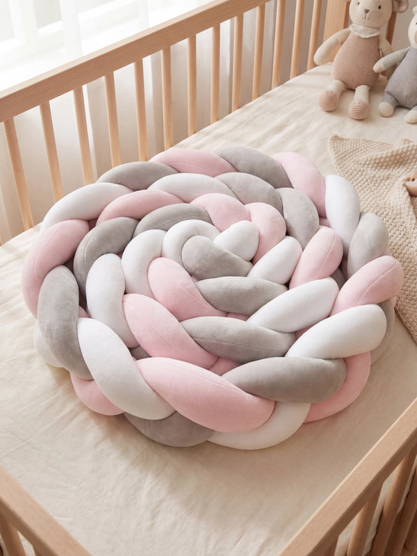 Tresse 3 brins tricolore, Poudre de Rose, en velours, pour la chambre de bébé