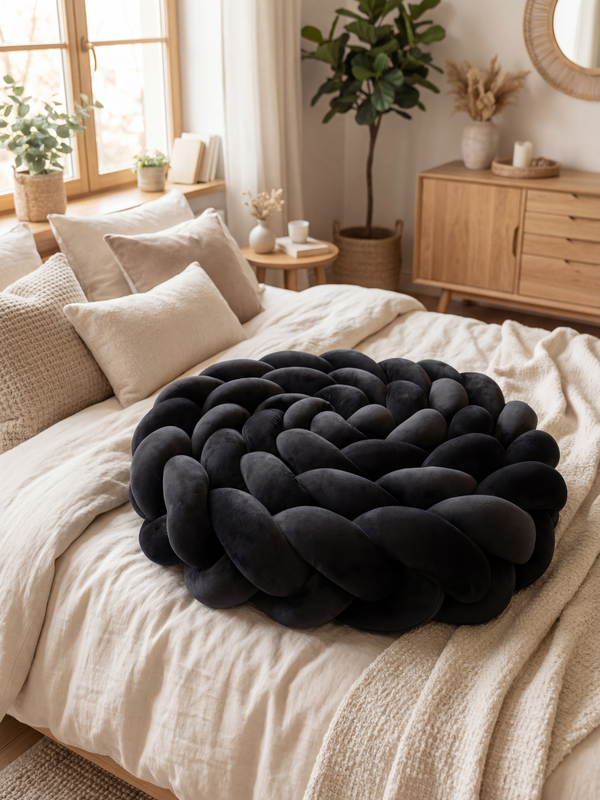 Tresse 3 brins unie, Noir, en velours, pour la chambre de bébé