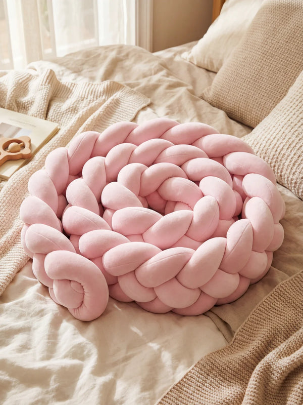 Tresse 4 brins unie, Rose, en velours, pour la chambre de bébé