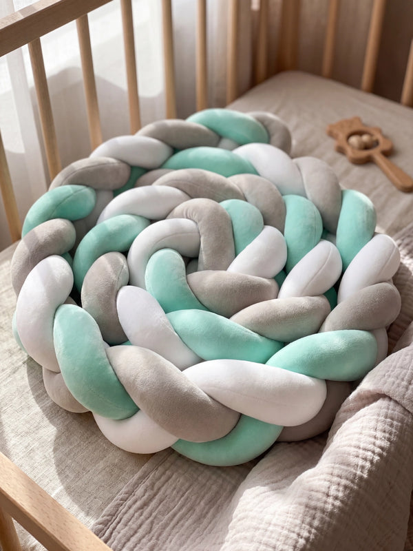 Tresse 3 brins tricolore, Menthe à l'Eau, en velours, pour la chambre de bébé