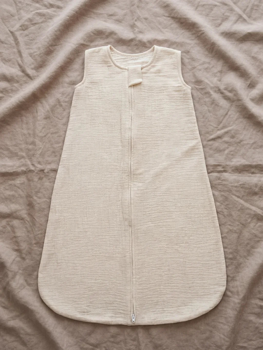 Gigoteuse bébé en mousseline écru unie avec fermeture éclair centrale
