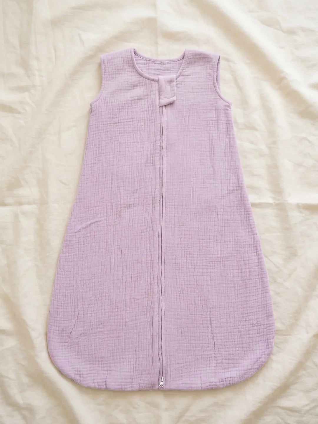 Gigoteuse bébé en mousseline lavande unie avec fermeture éclair centrale