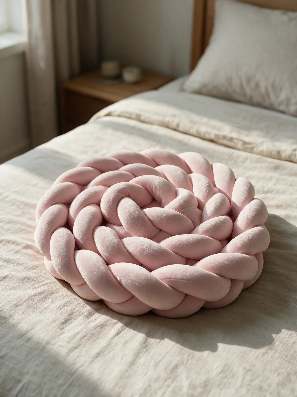 Tresse de lit 3 brins velours rose enroulée en spirale, tour de lit bébé Évinel