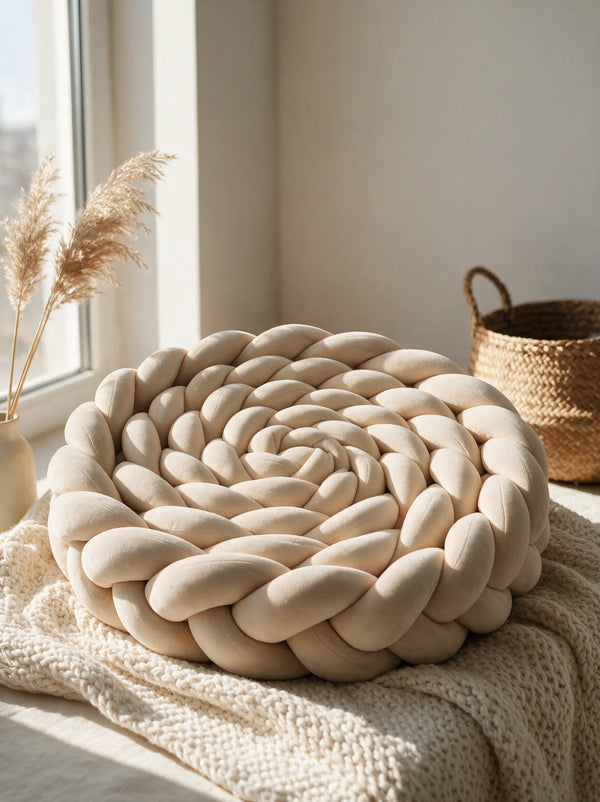 Tresse 3 brins unie, Beige, en velours, pour la chambre de bébé