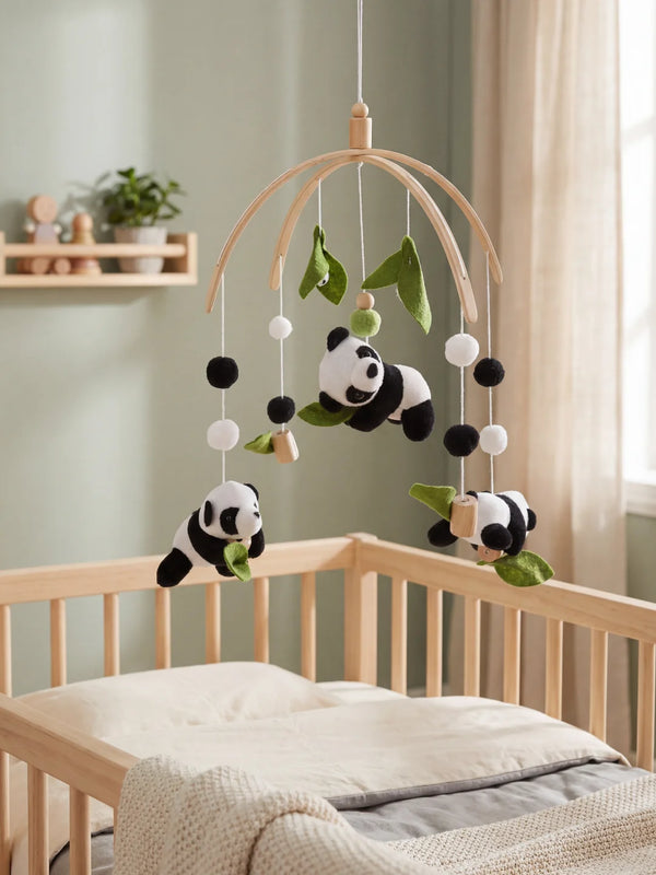 Mobile bébé, Panda, mobile en bois et tissu à suspendre au dessus du lit