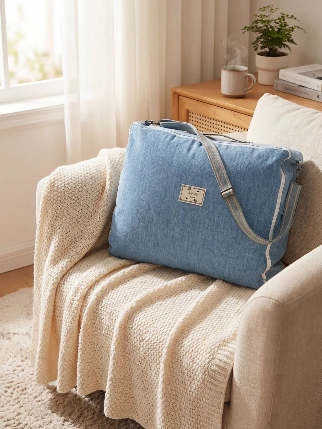 Sac de transport bleu avec bandoulière pour réducteur de lit bébé