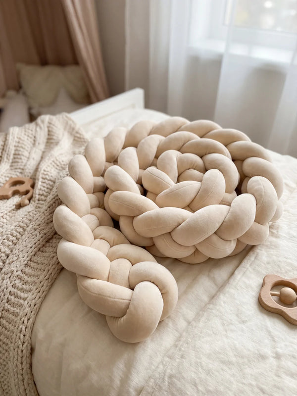Tresse 4 brins unie, Beige, en velours, pour la chambre de bébé