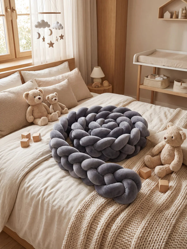 Tresse 4 brins unie, Gris foncé, en velours, pour la chambre de bébé